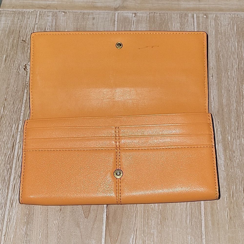 Coach Leather Double Zip Flap Wallet Orange - Picture 6 of 14
